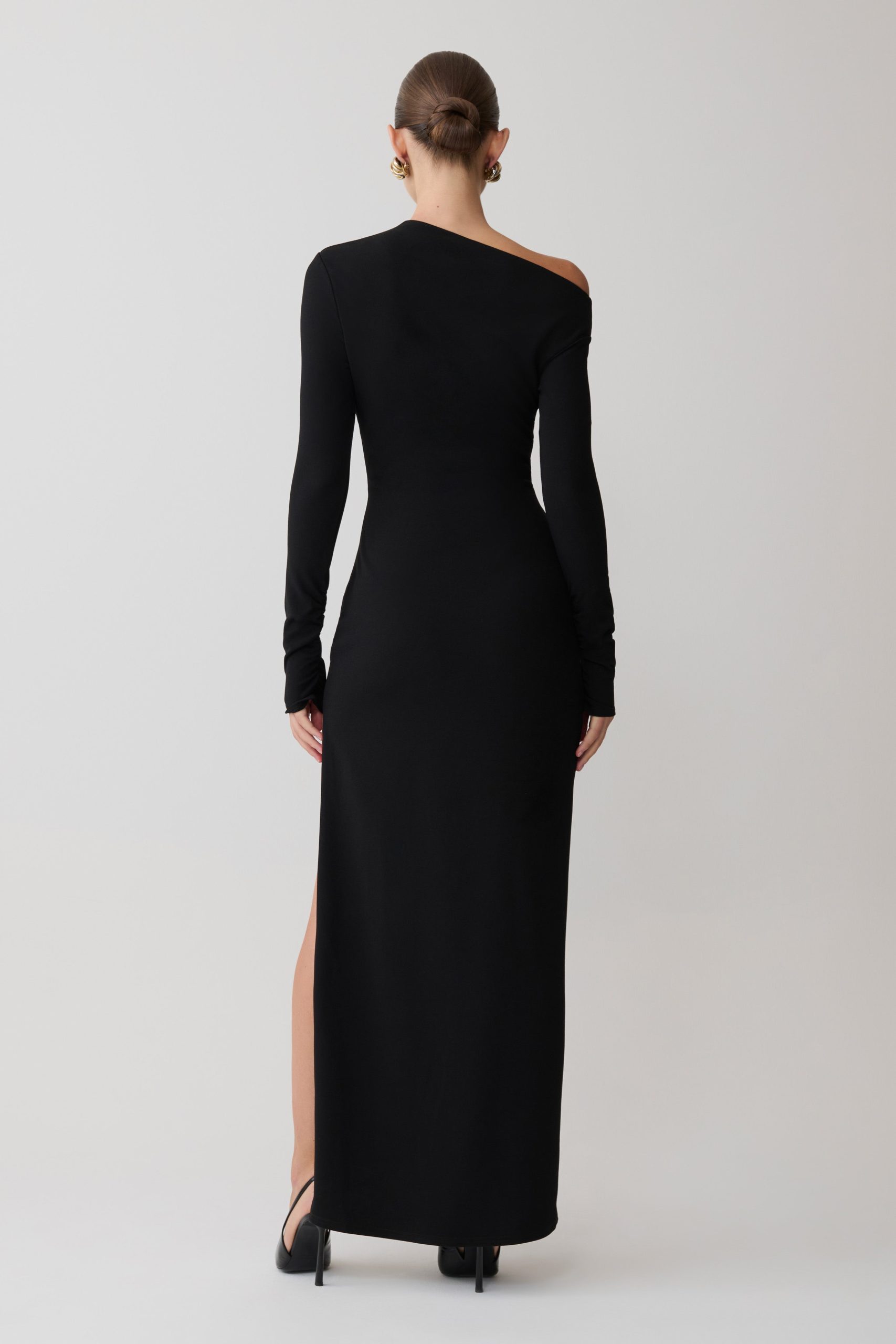 Thalyn Crepe Maxi Dress With Split - Black - Image 2