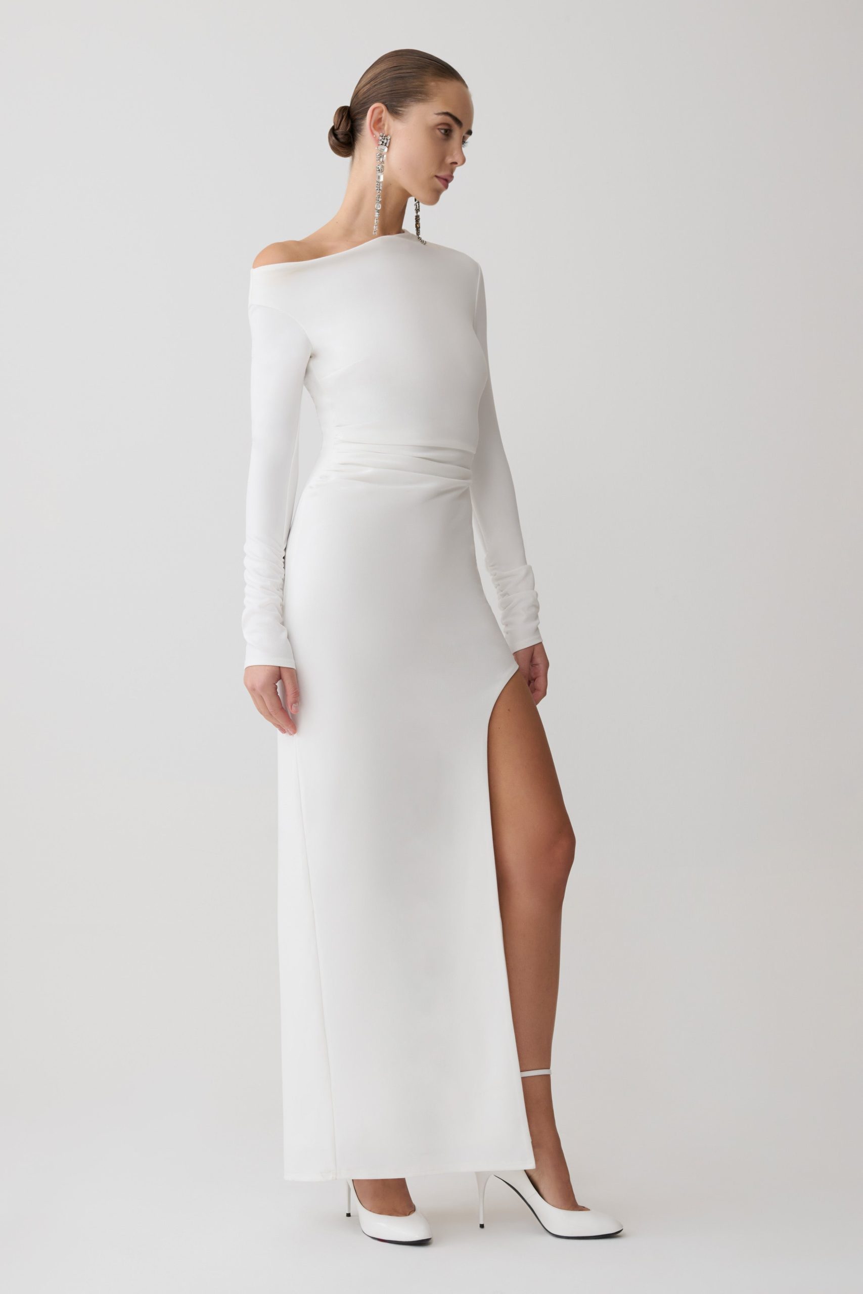 Thalyn Crepe Maxi Dress With Split - White - Image 3