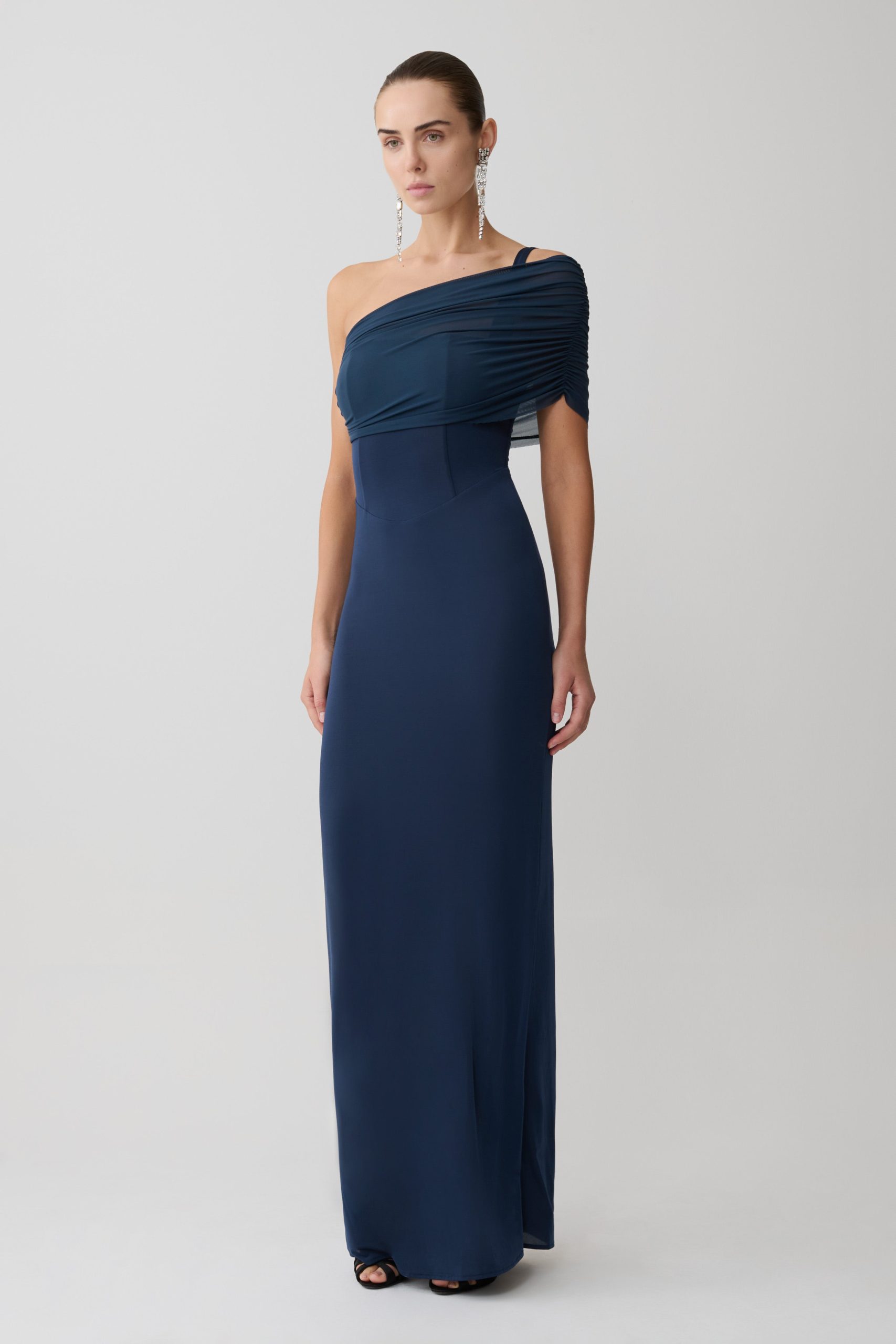 Hanh One Shoulder Mesh Maxi Dress - Ink Blue - Image 7