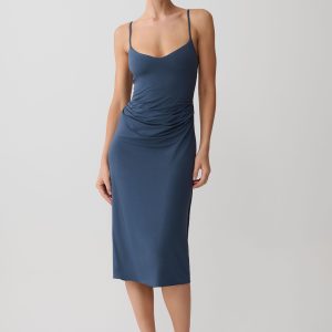Vina Gathered Jersey Midi Dress - Ink Blue