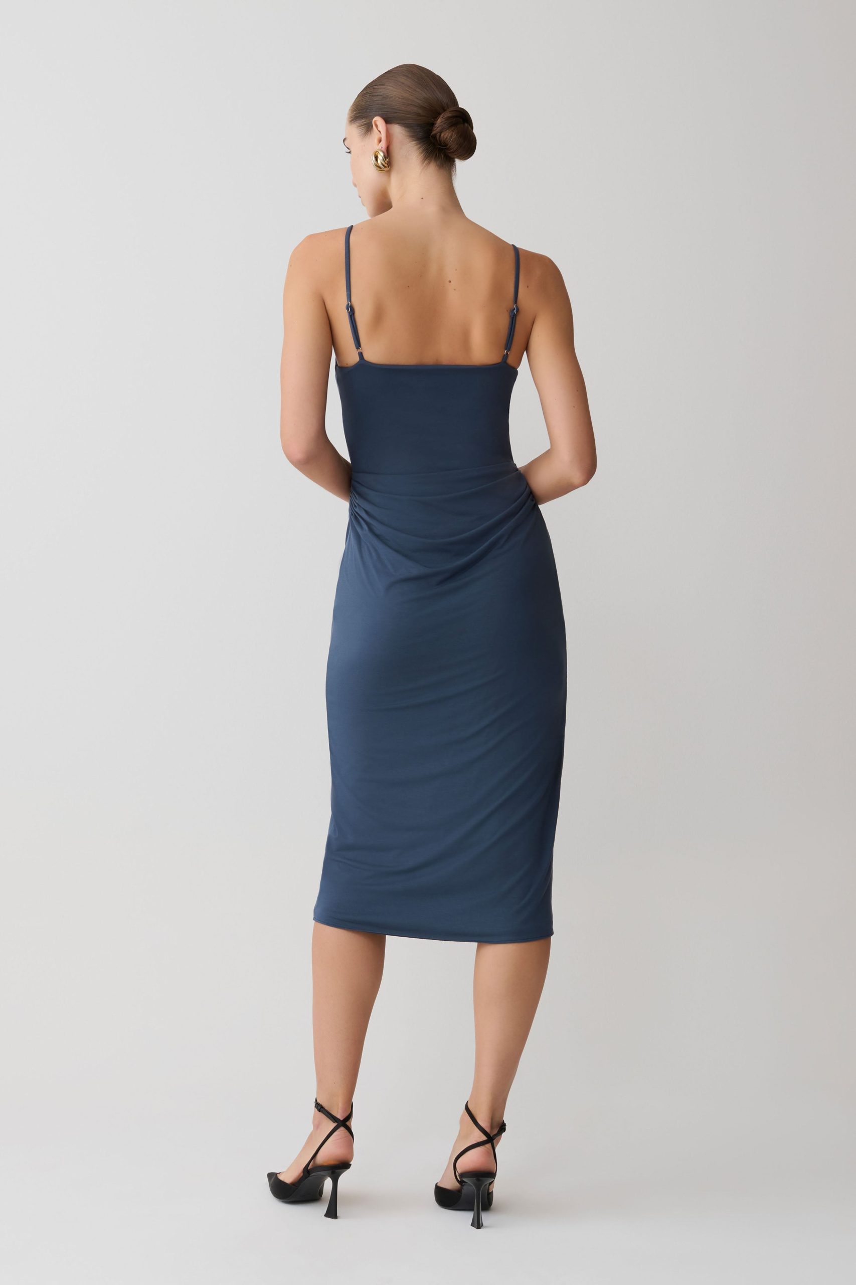 Vina Gathered Jersey Midi Dress - Ink Blue - Image 2