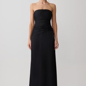 Serena Strapless Taffeta Maxi Dress - Black