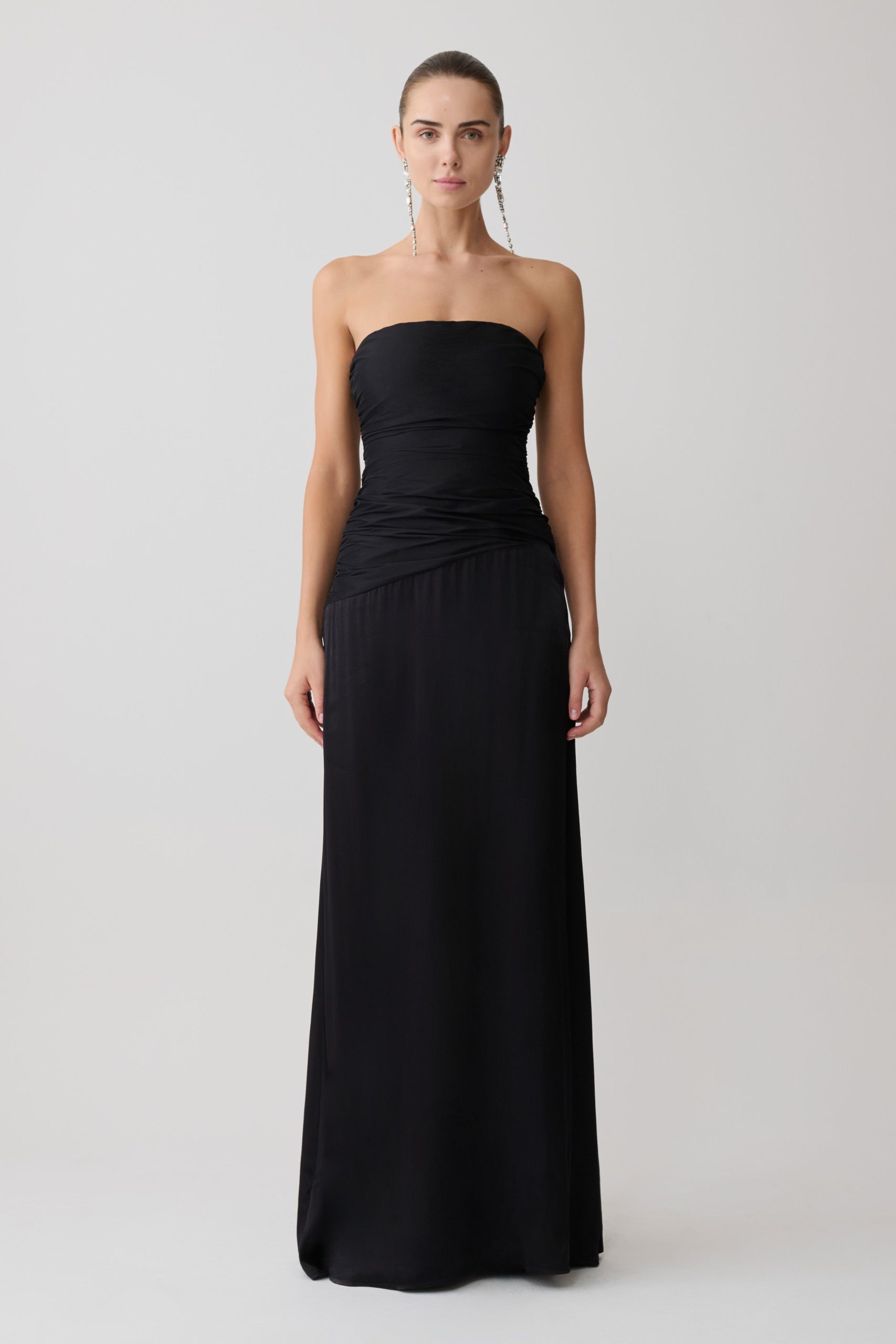 Serena Strapless Taffeta Maxi Dress - Black