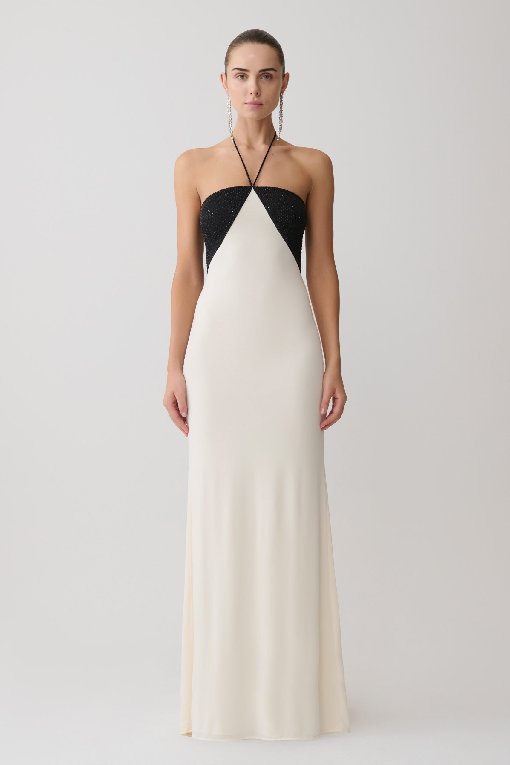 Hien Sequin Halter Maxi Dress - Black/Ivory - Image 4