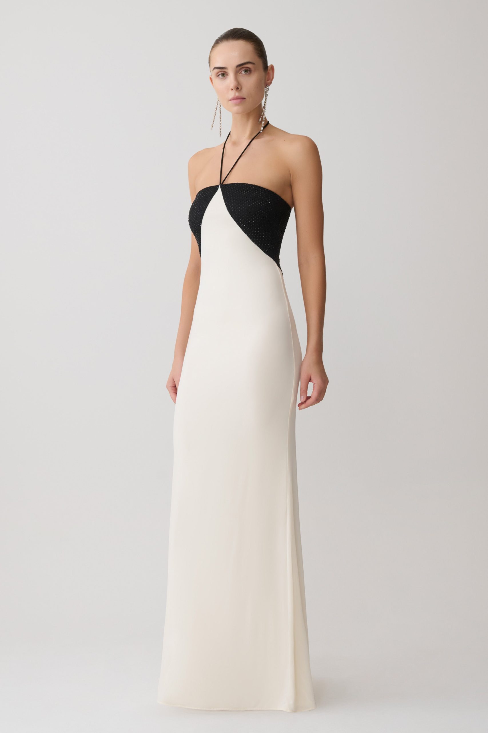Hien Sequin Halter Maxi Dress - Black/Ivory - Image 6