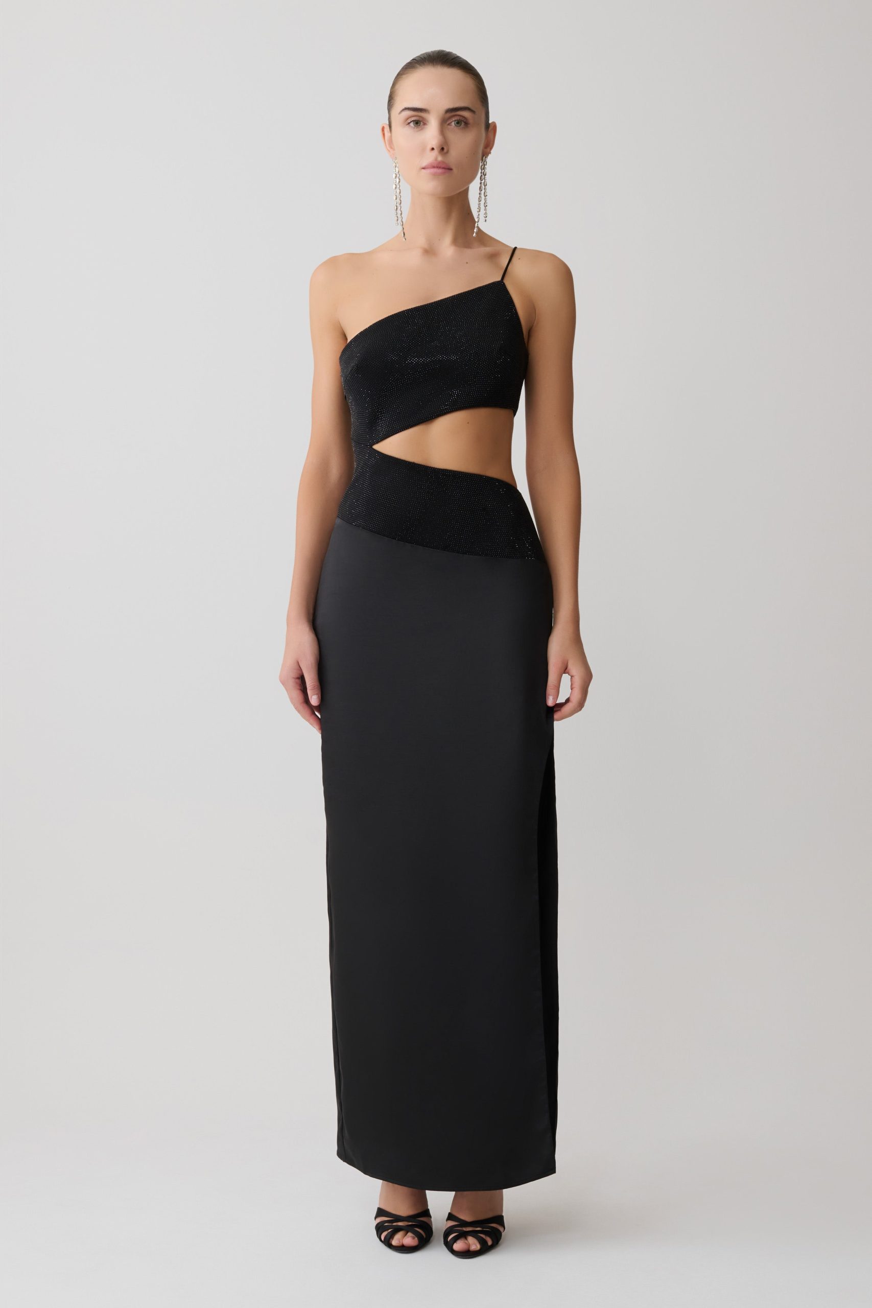 Athena One Shoulder Diamante Maxi Dress - Black - Image 6