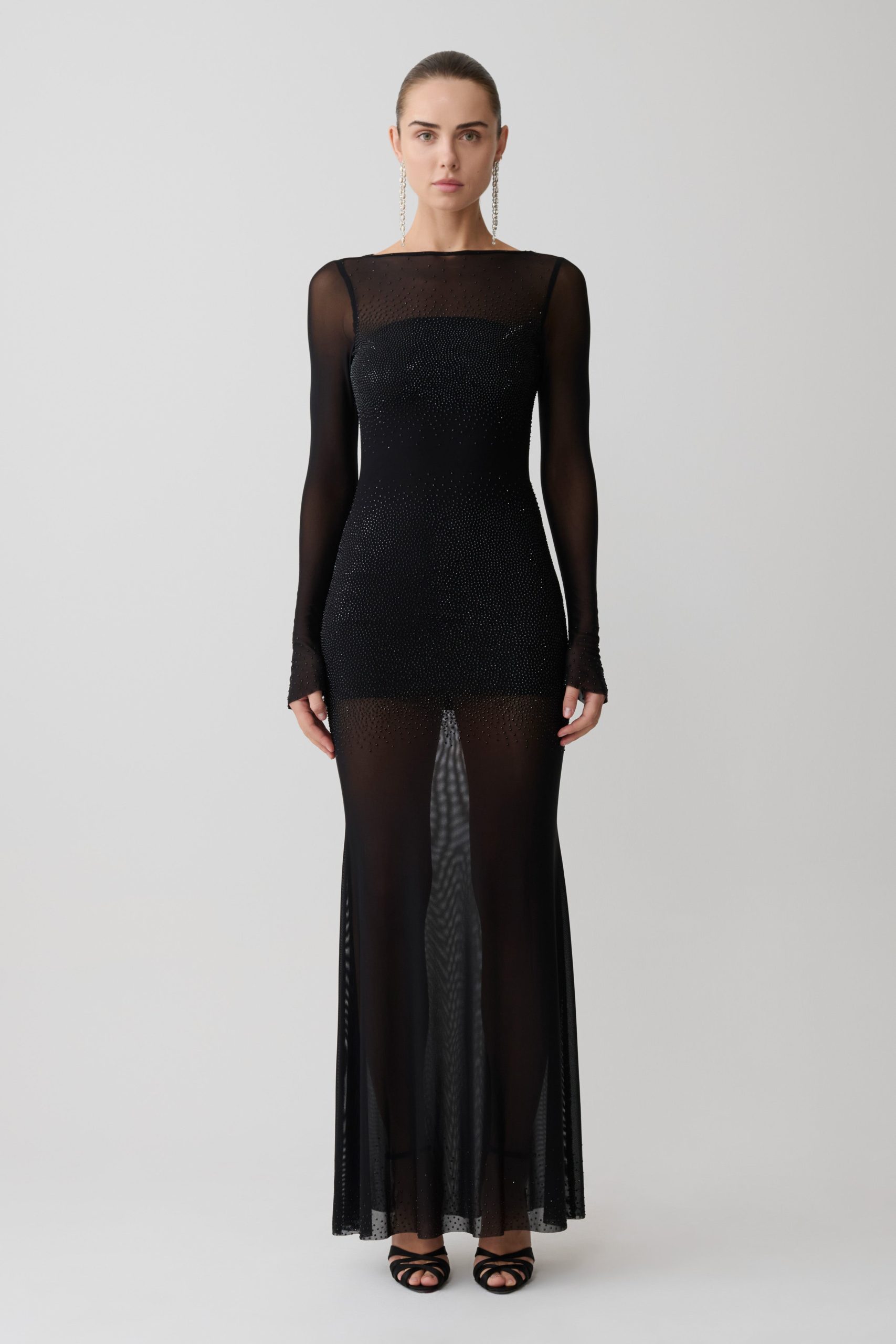 Lior Mesh Maxi Dress With Hotfix - Black - Image 4