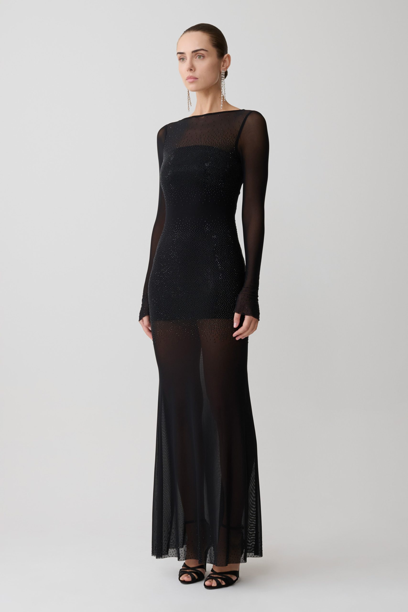 Lior Mesh Maxi Dress With Hotfix - Black - Image 6
