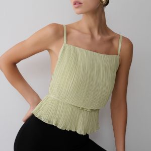 Lilou Pleated Sleeveless Top - Sage