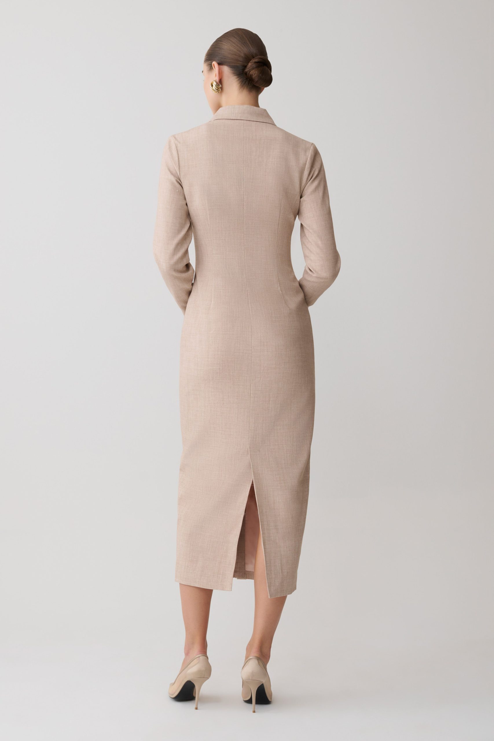 Dorian Fitted Shirt Midi Dress - Wheat Marle - Image 2
