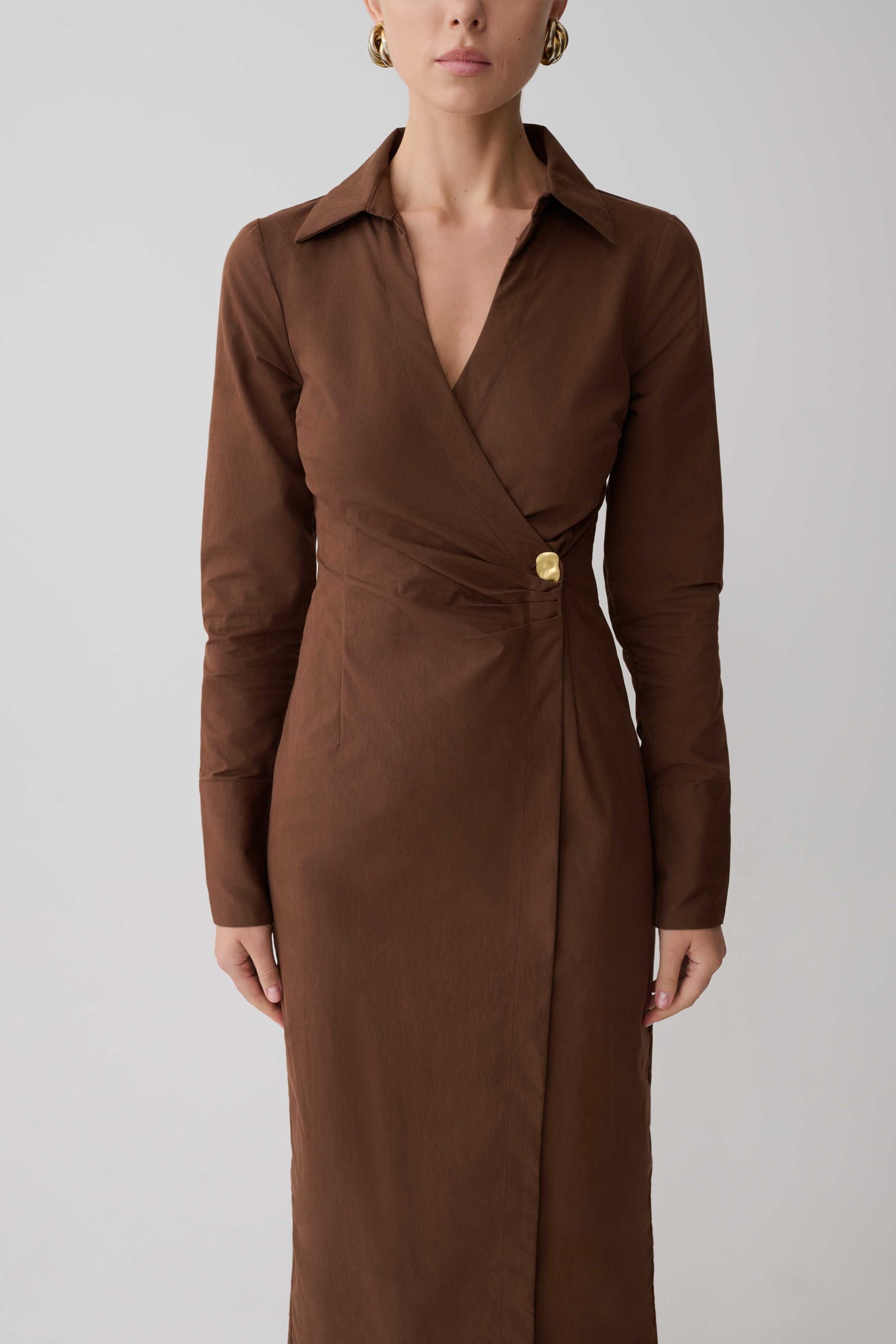 Mikaila Asymmetric Shirt Dress - Dark Chocolate - Image 6