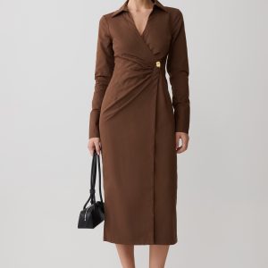 Mikaila Asymmetric Shirt Dress - Dark Chocolate
