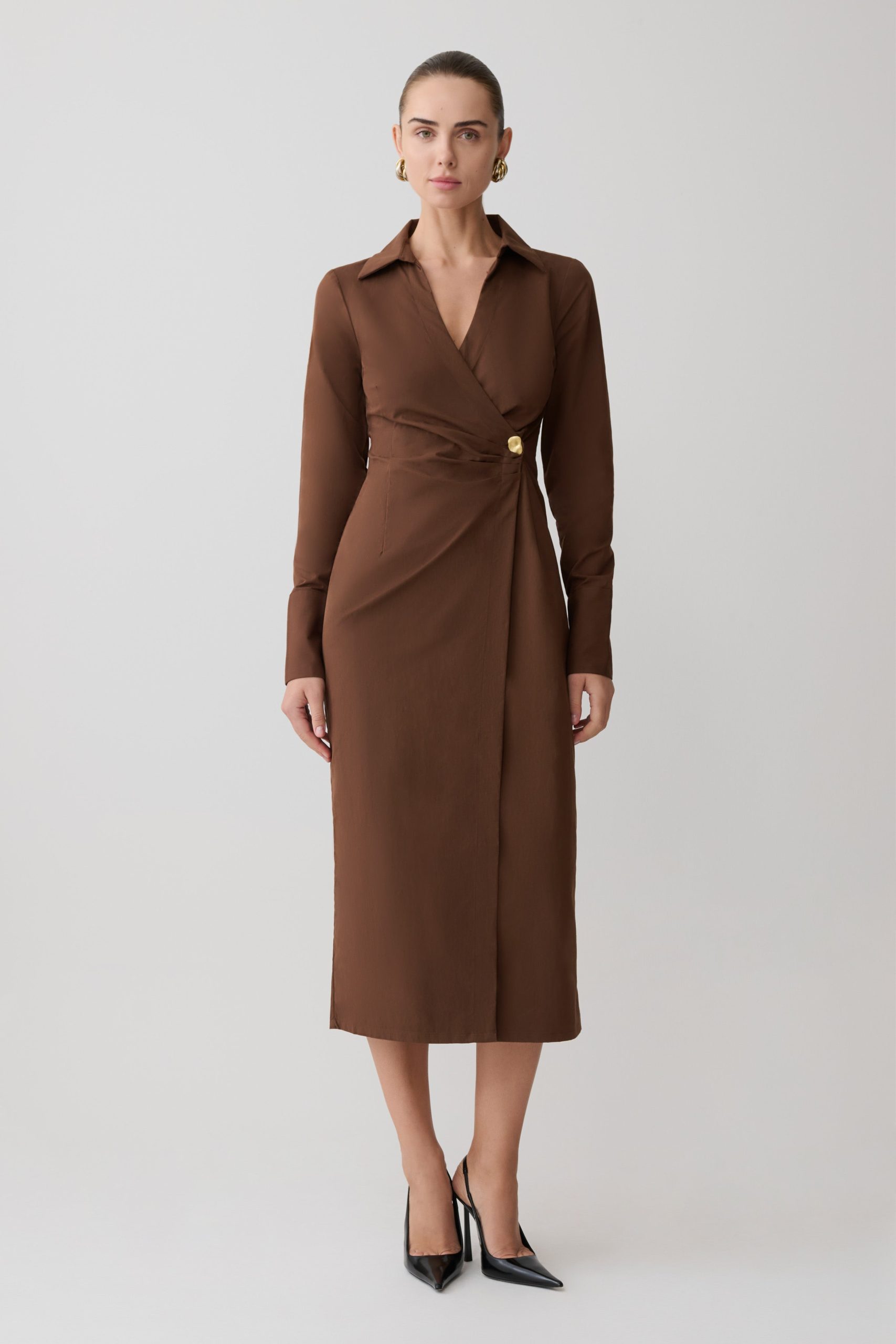 Mikaila Asymmetric Shirt Dress - Dark Chocolate - Image 3