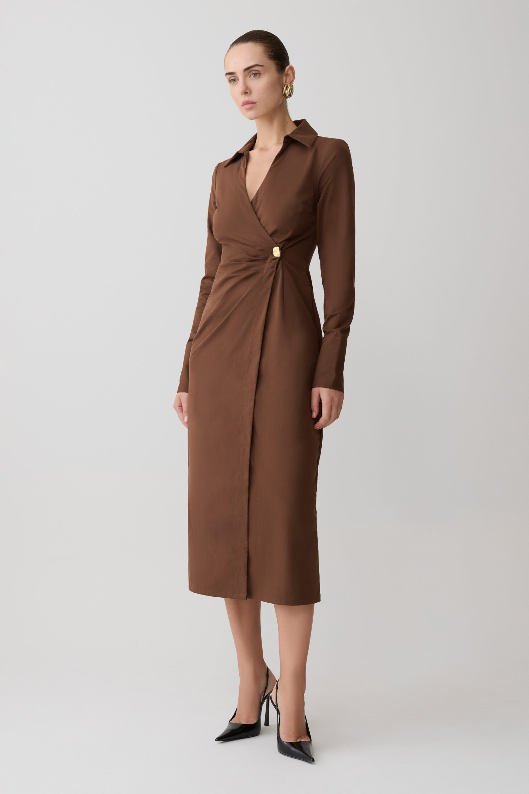 Mikaila Asymmetric Shirt Dress - Dark Chocolate - Image 5