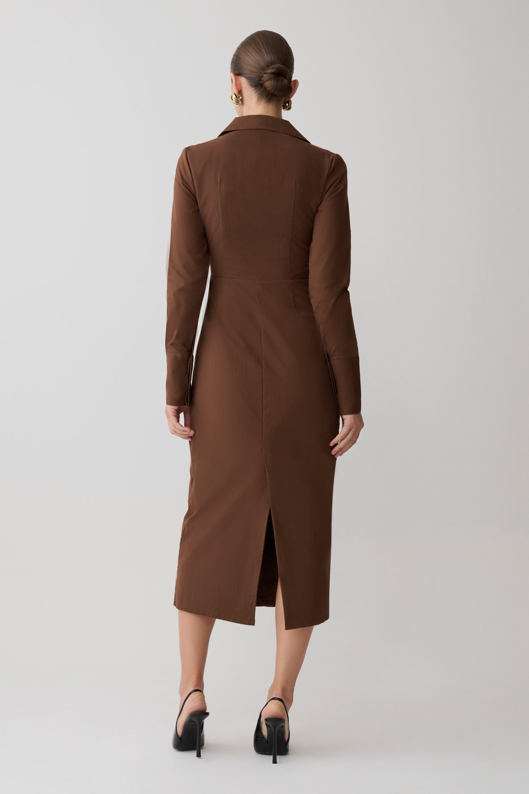 Mikaila Asymmetric Shirt Dress - Dark Chocolate - Image 4