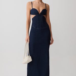 Amila Denim Cupped Maxi Dress - Indigo Blue