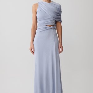 Adrienne Lurex Knot Maxi Skirt - Pastel Blue
