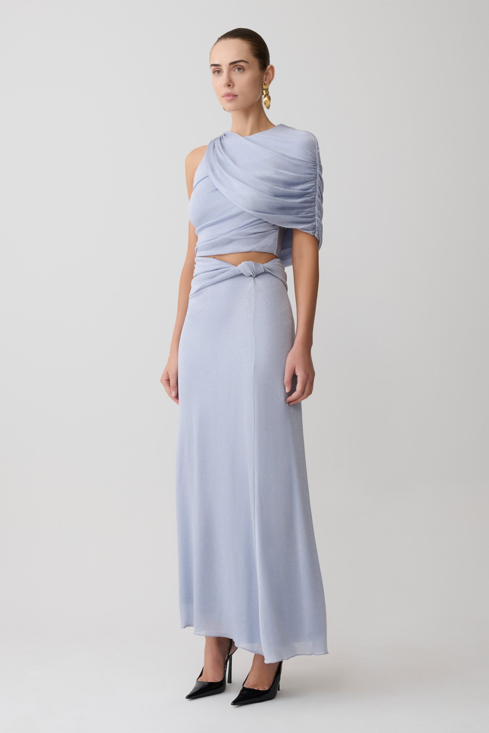 Adrienne Lurex Knot Maxi Skirt - Pastel Blue - Image 3