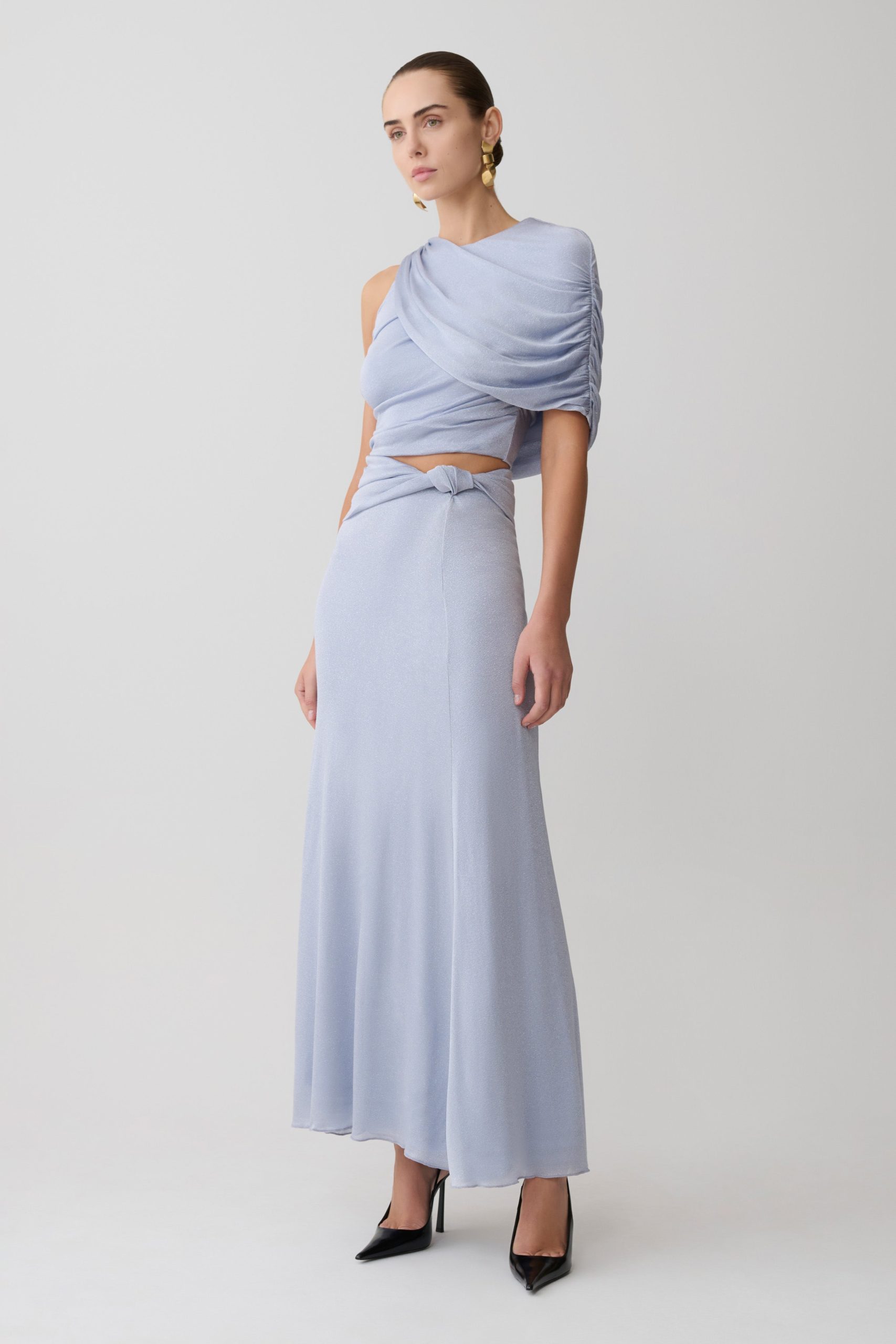 Adrienne Lurex Knot Maxi Skirt - Pastel Blue - Image 7
