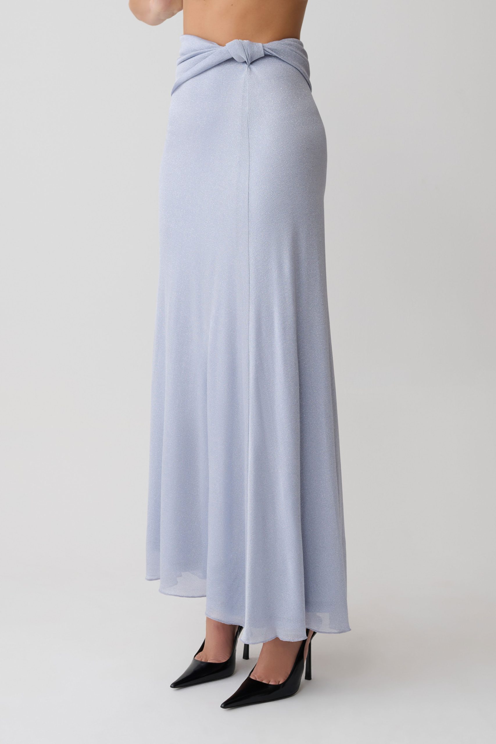 Adrienne Lurex Knot Maxi Skirt - Pastel Blue - Image 5