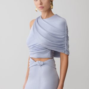 Adrienne One Shoulder Lurex Top - Pastel Blue
