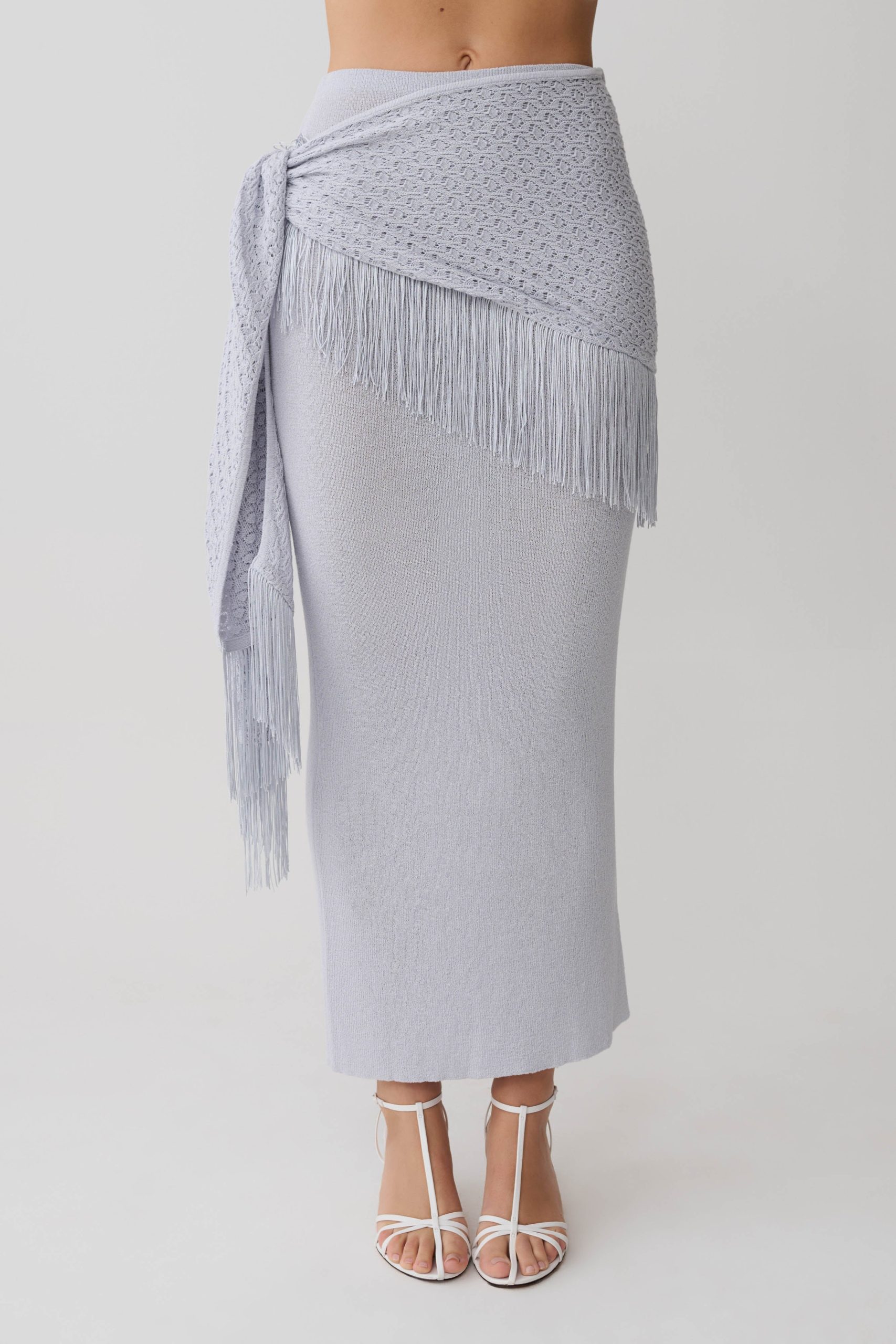 Jaytee Knit Maxi Skirt With Fringe Tie - Sky Blue - Image 4