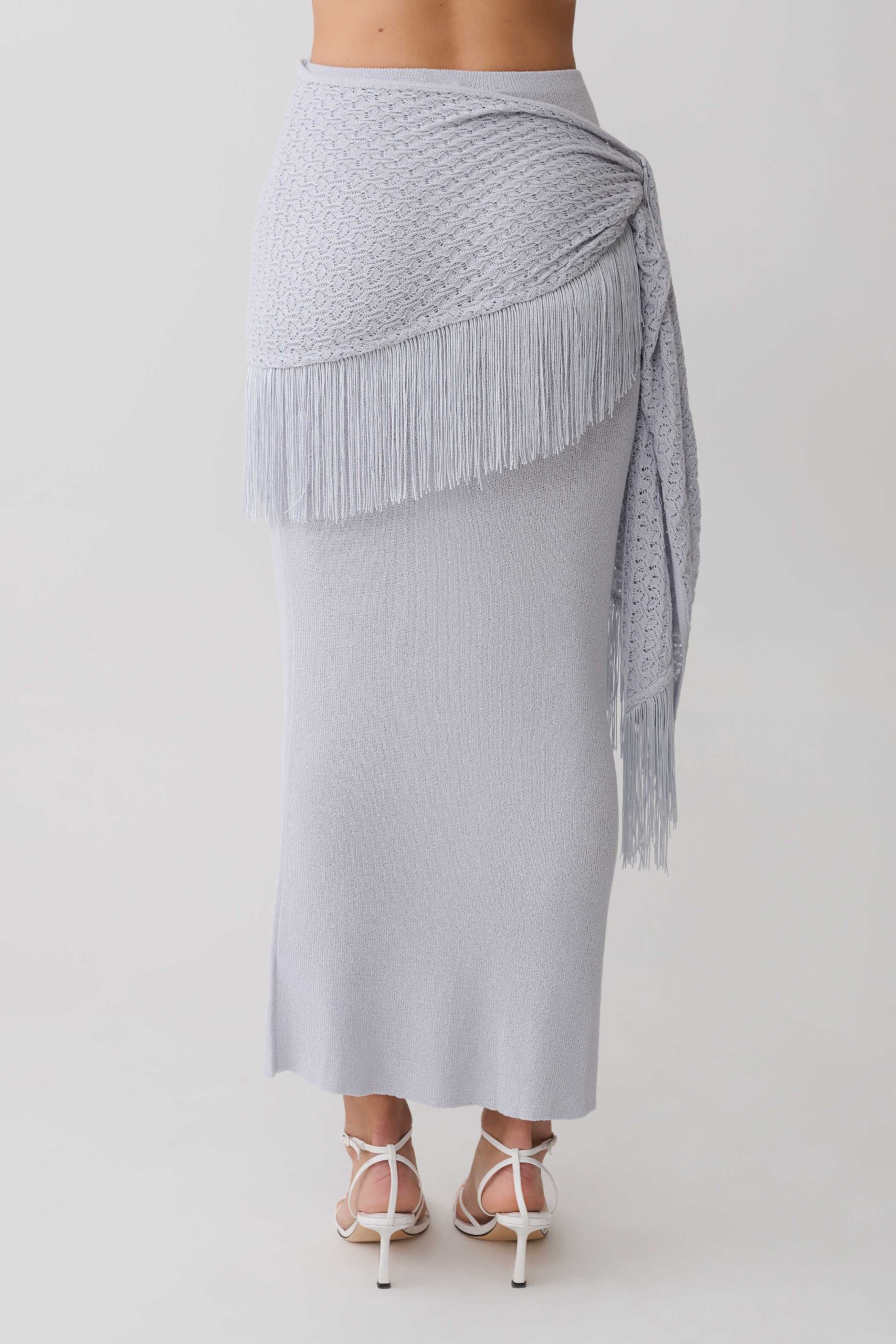 Jaytee Knit Maxi Skirt With Fringe Tie - Sky Blue - Image 6