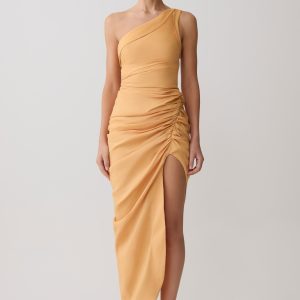 Birgit Linen Midi Dress With Hardware - Deep Peach