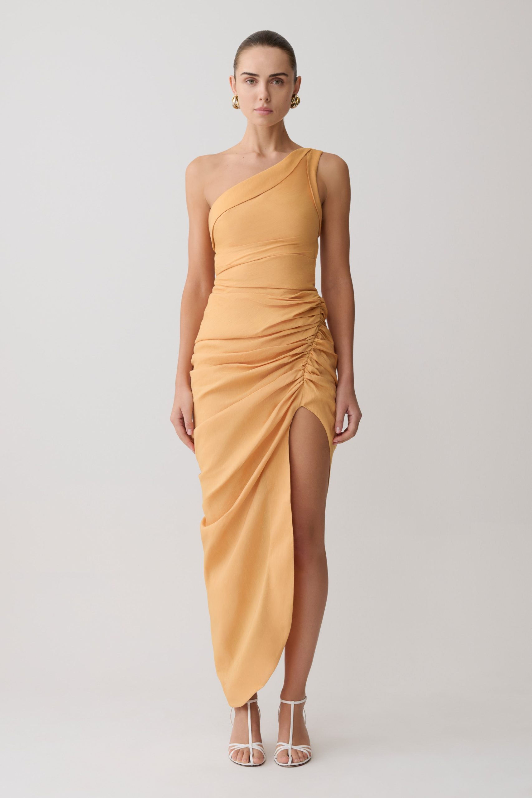 Birgit Linen Midi Dress With Hardware - Deep Peach