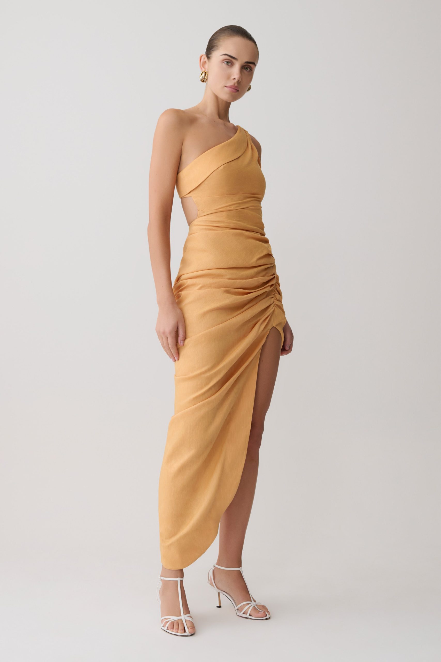 Birgit Linen Midi Dress With Hardware - Deep Peach - Image 2