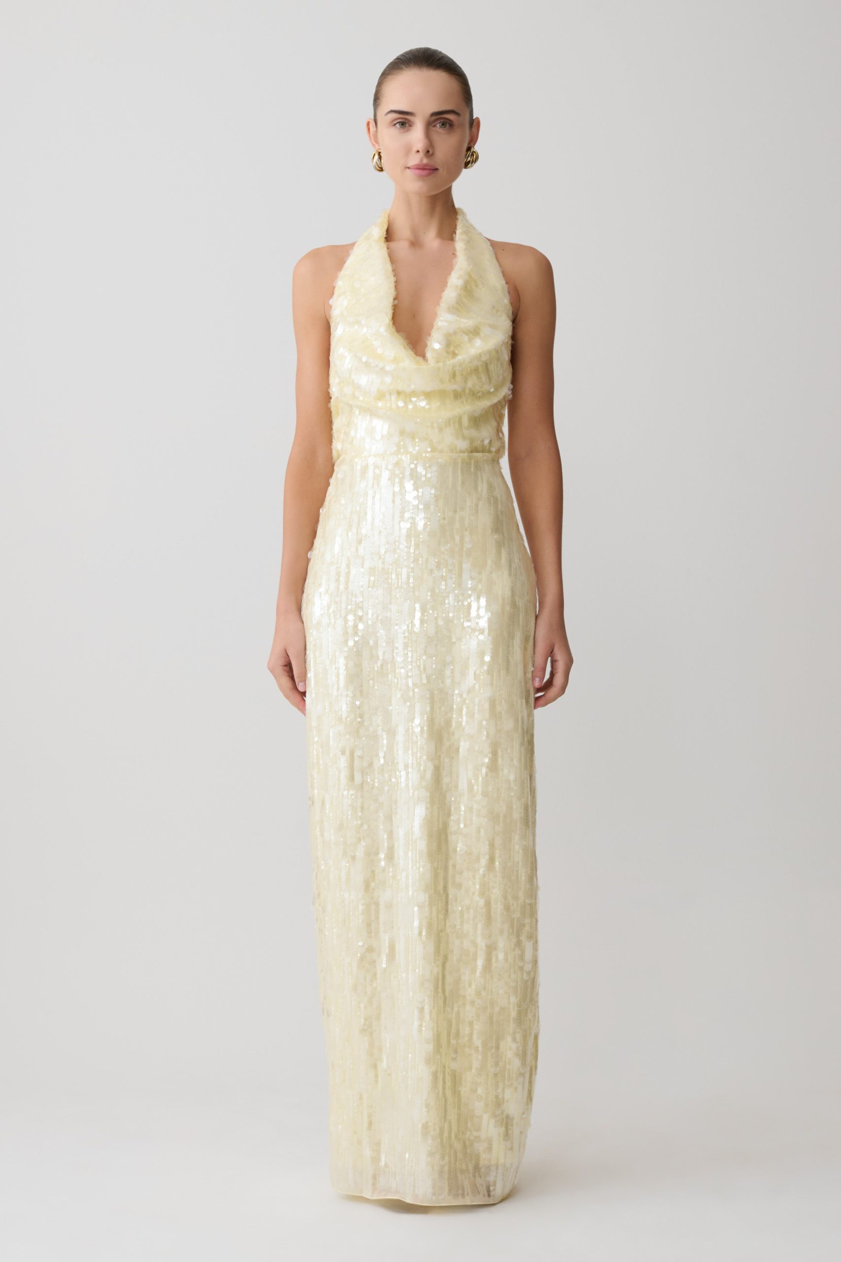 Gertrud Sequin Halter Maxi Dress - Lemon - Image 4