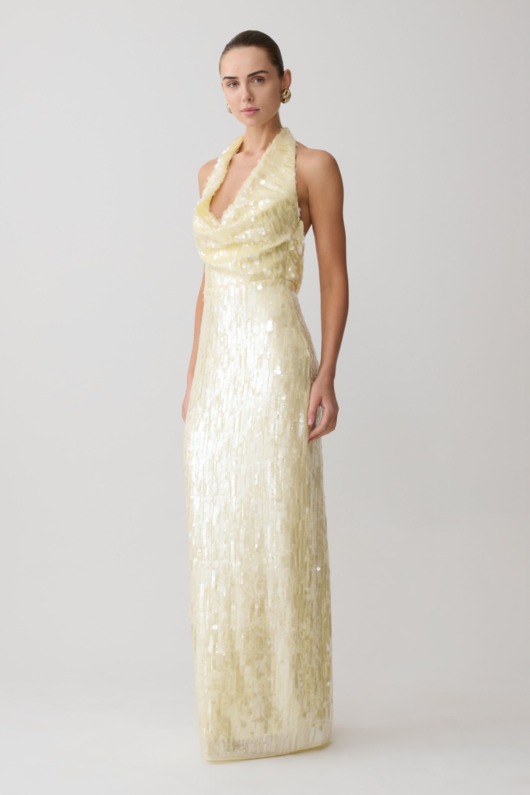 Gertrud Sequin Halter Maxi Dress - Lemon - Image 6