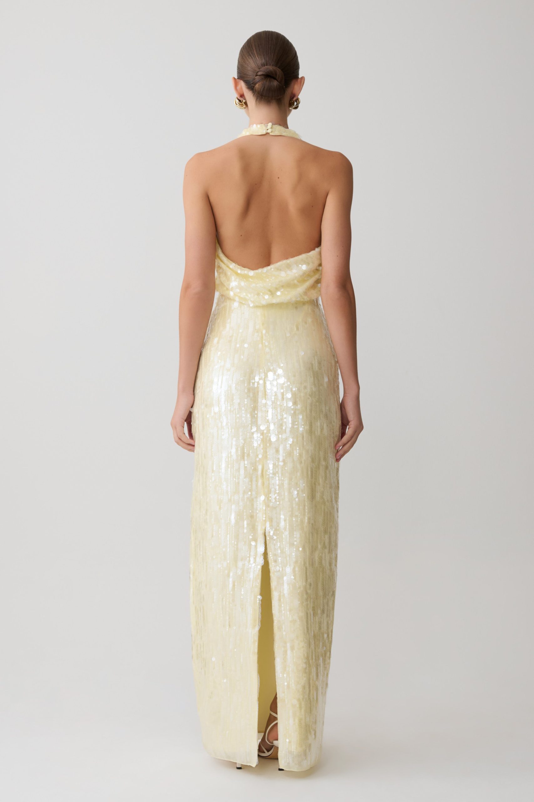Gertrud Sequin Halter Maxi Dress - Lemon - Image 5