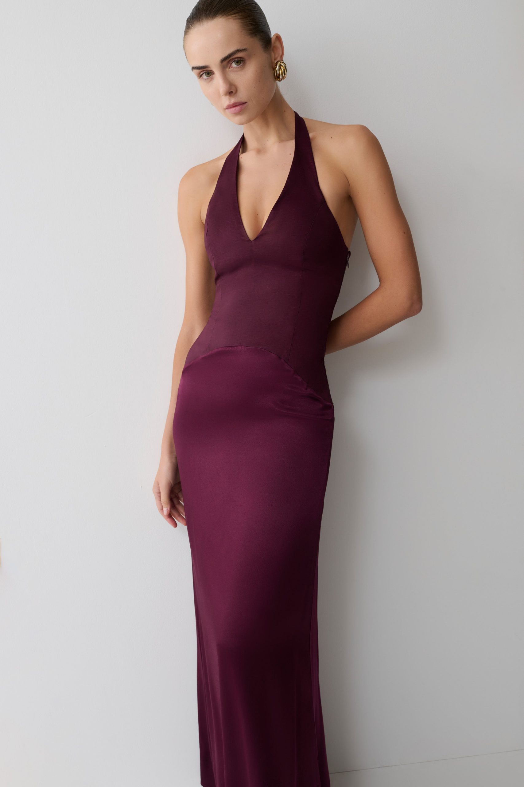 Maura Taffeta And Satin Maxi Dress - Wine - Image 4