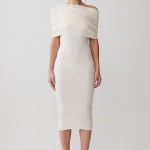 Zandie Cashmere Blend Knit Midi Dress - Ivory