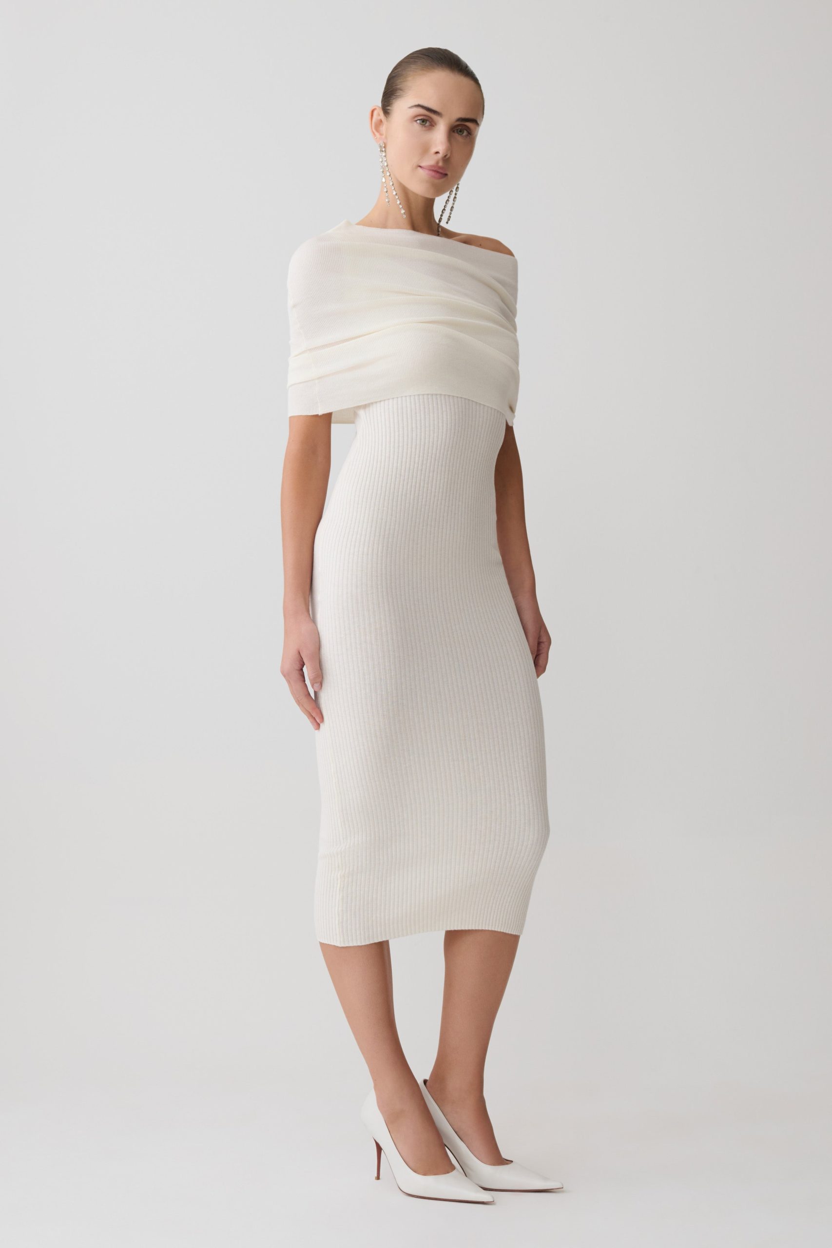 Zandie Cashmere Blend Knit Midi Dress - Ivory - Image 2