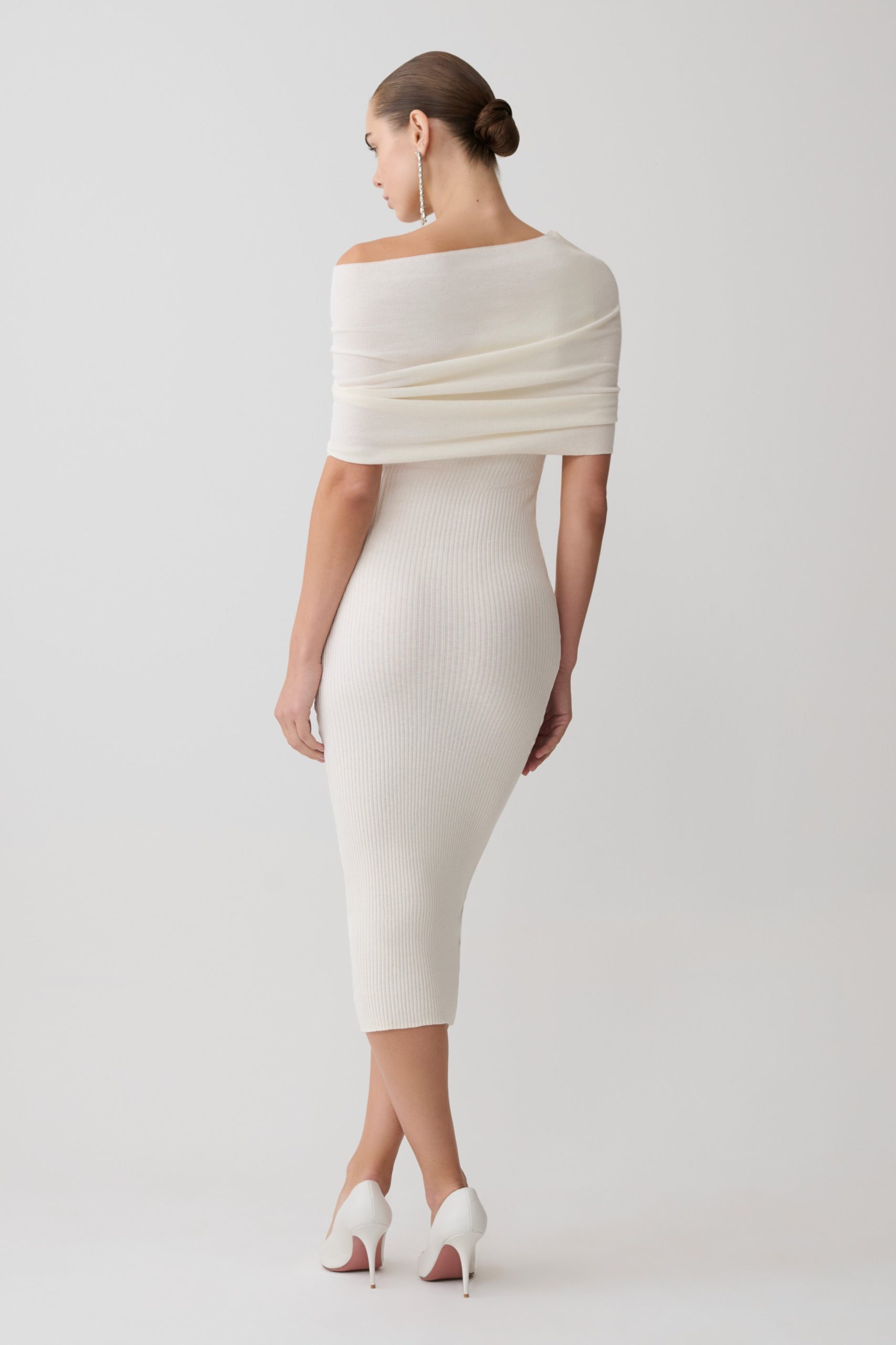 Zandie Cashmere Blend Knit Midi Dress - Ivory - Image 3