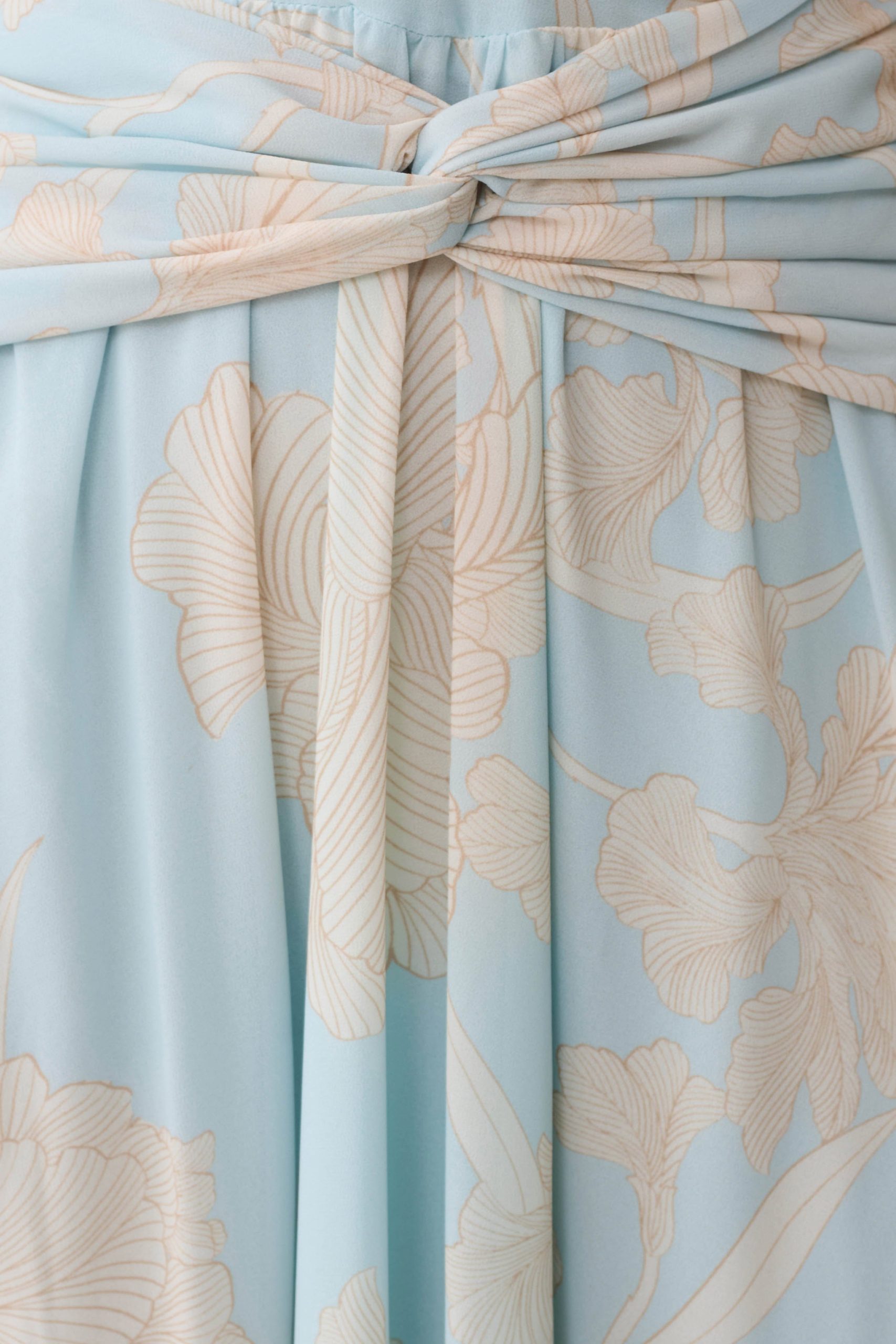 Cyra Plunge Chiffon Midi Dress - Blue Floral Print - Image 11