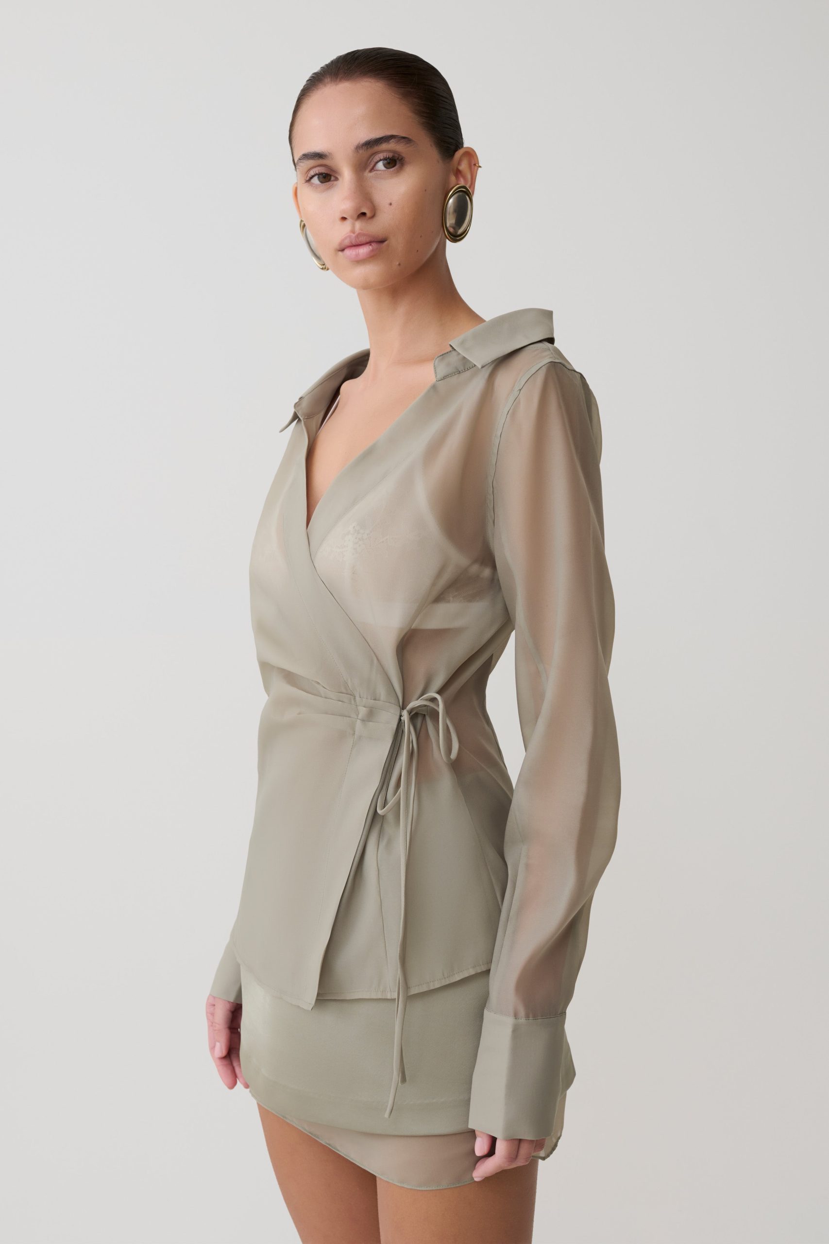 Frankie Organza Cross Over Shirt - Smoke - Image 2