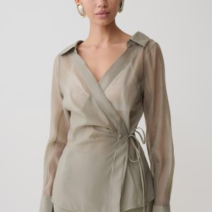 Frankie Organza Cross Over Shirt - Smoke