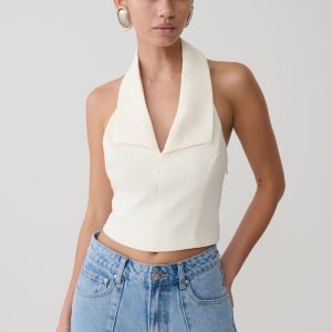 Calla Collared Sleeveless Halter Top - Ivory