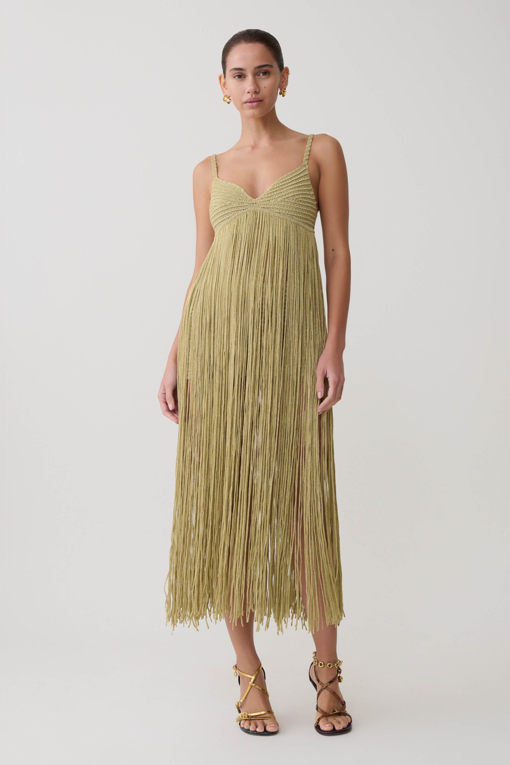 Renee Lurex Crochet Maxi Dress - Gold - Image 2