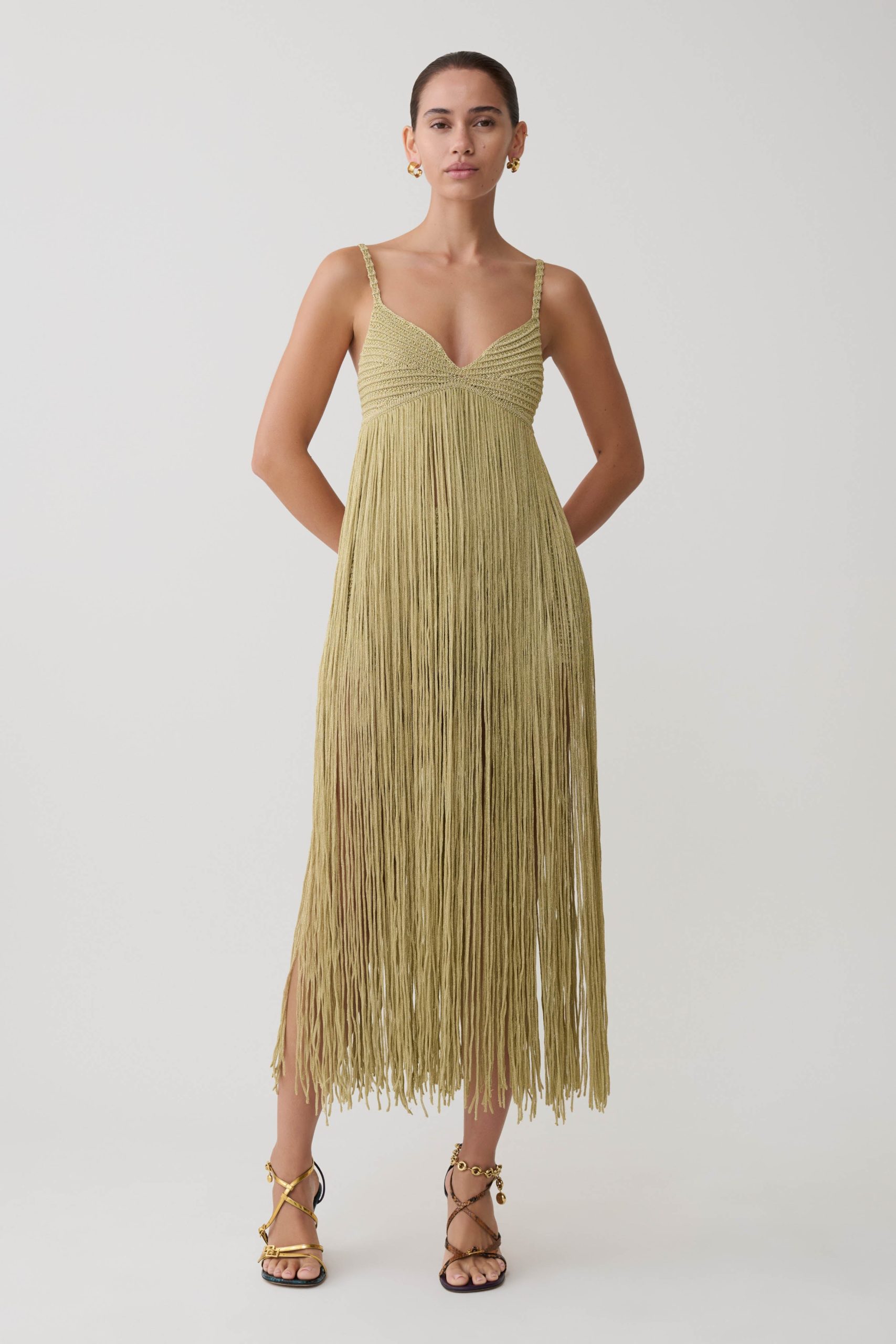Renee Lurex Crochet Maxi Dress - Gold - Image 5