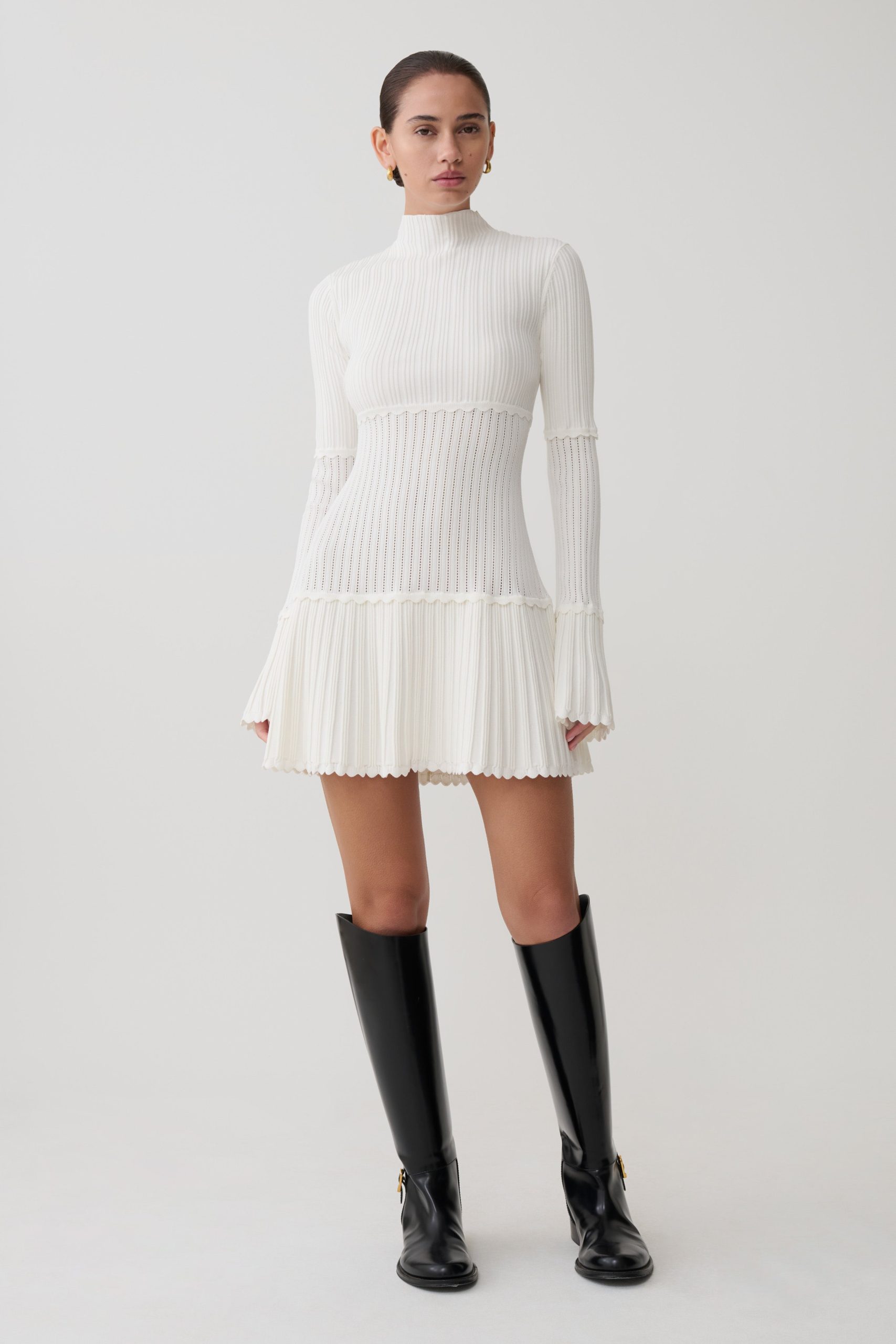 Adena Pointelle Knit Mini Dress - Ivory - Image 4