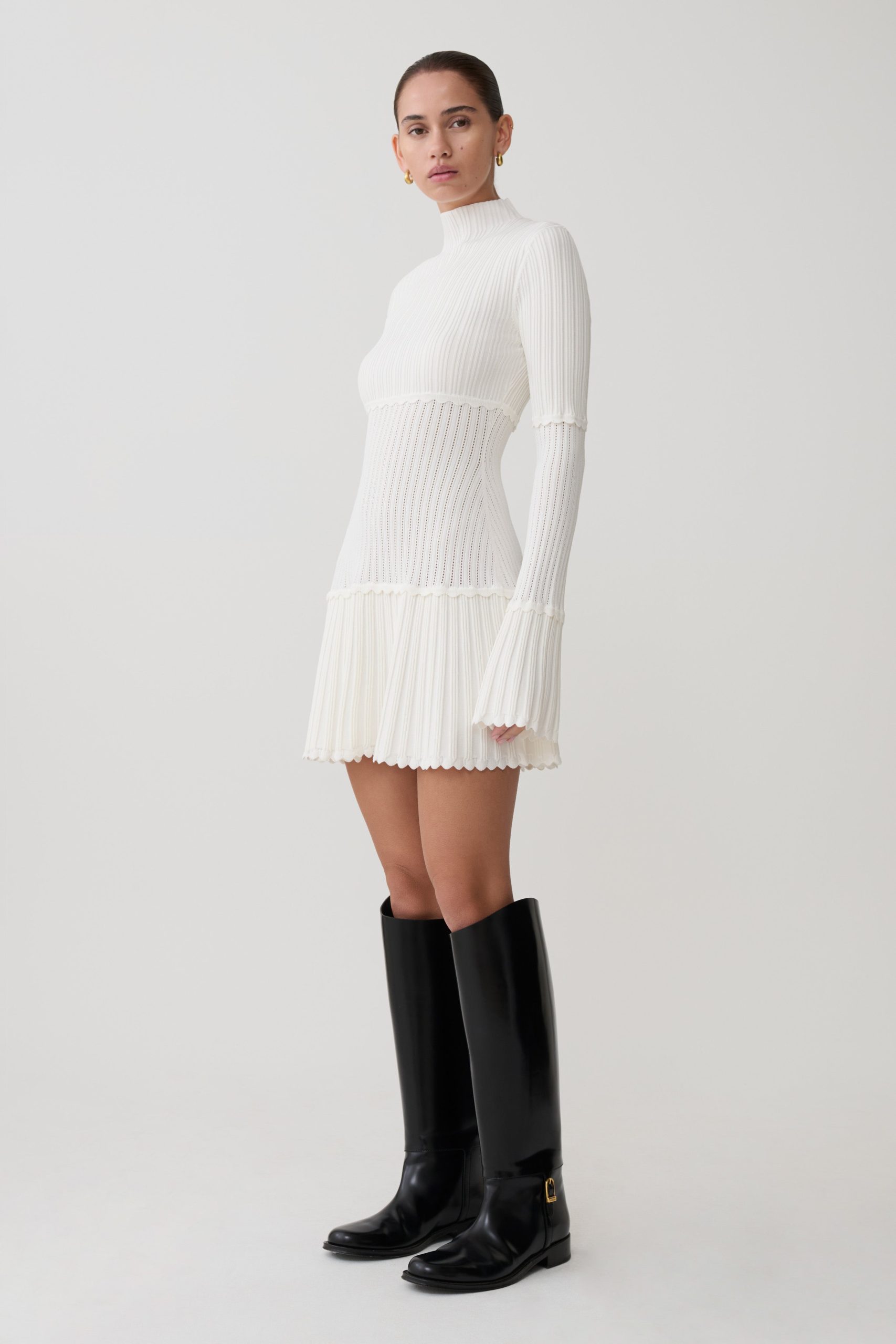 Adena Pointelle Knit Mini Dress - Ivory - Image 3
