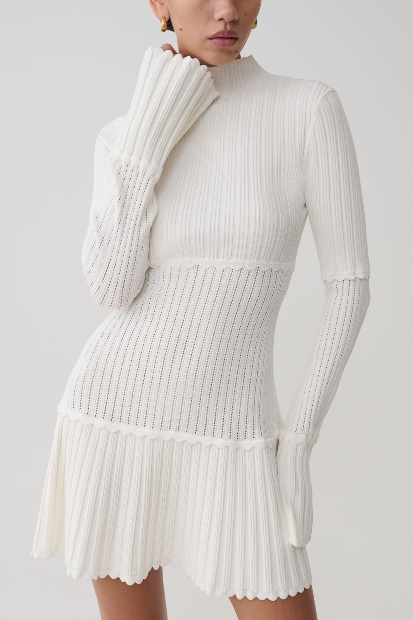 Adena Pointelle Knit Mini Dress - Ivory - Image 5