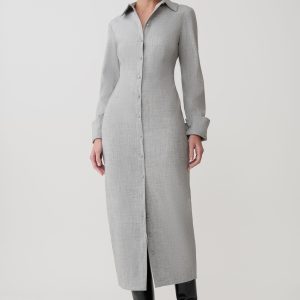 Dorian Fitted Shirt Midi Dress - Charcoal Marle