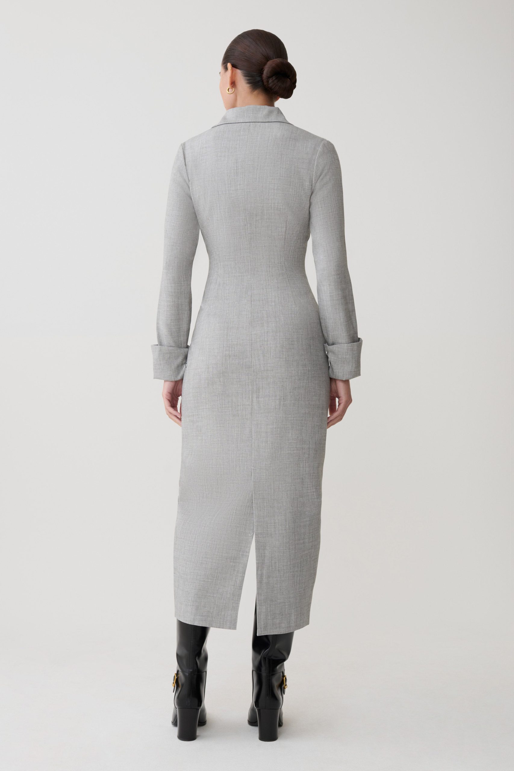 Dorian Fitted Shirt Midi Dress - Charcoal Marle - Image 2