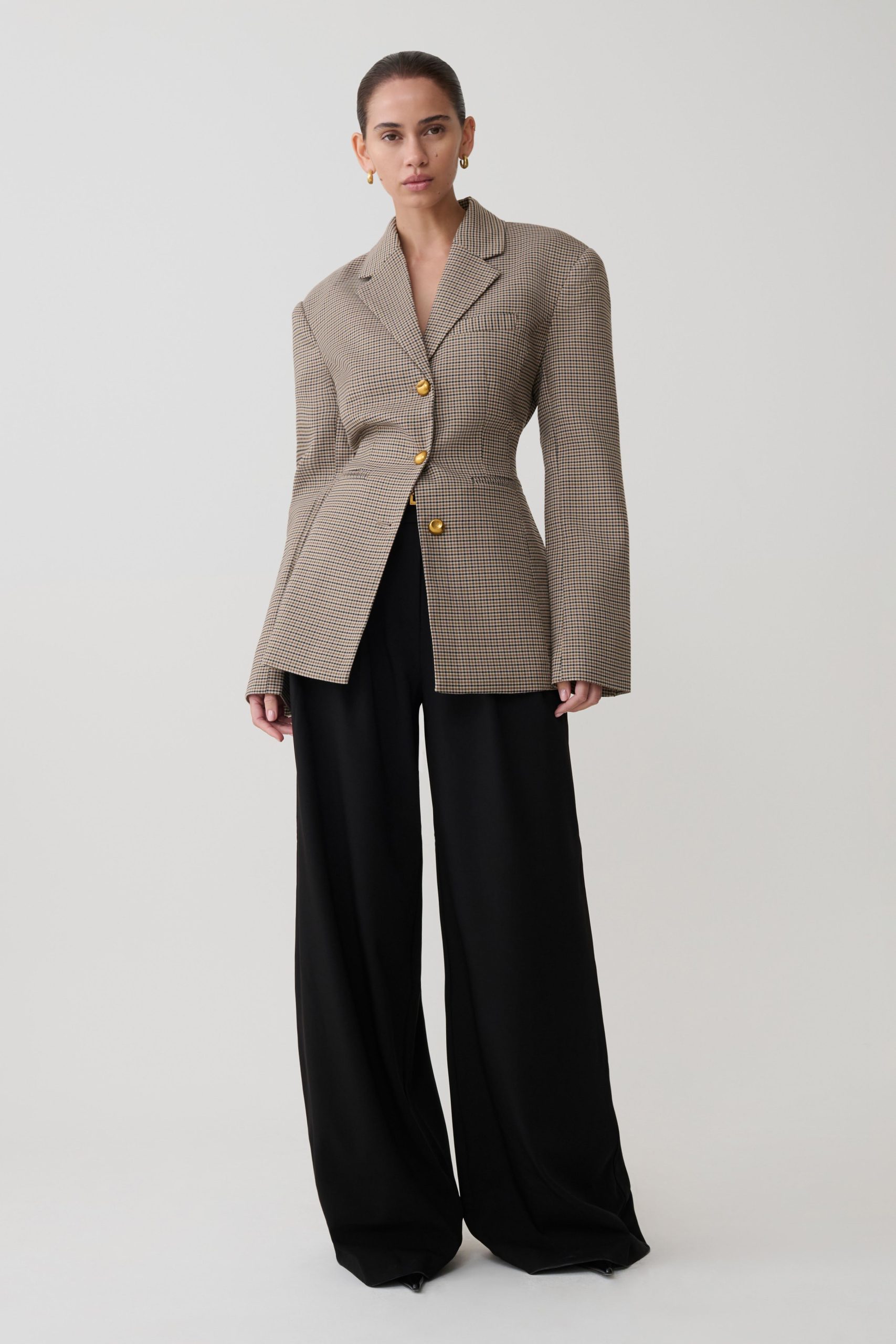 Mila Shaped Blazer - Tan Check - Image 2