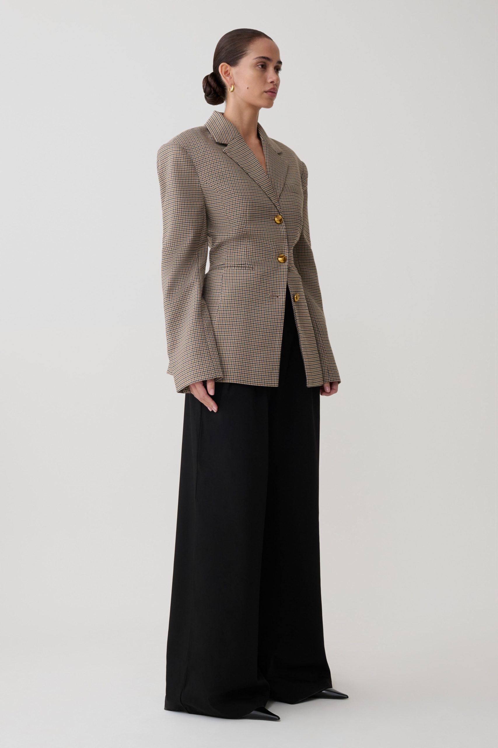 Mila Shaped Blazer - Tan Check - Image 4
